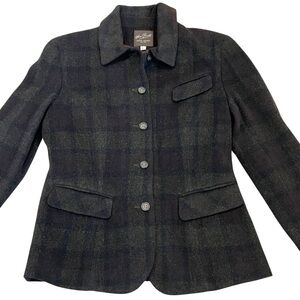 henri bendel Dark Green Plaid Wool Blazer